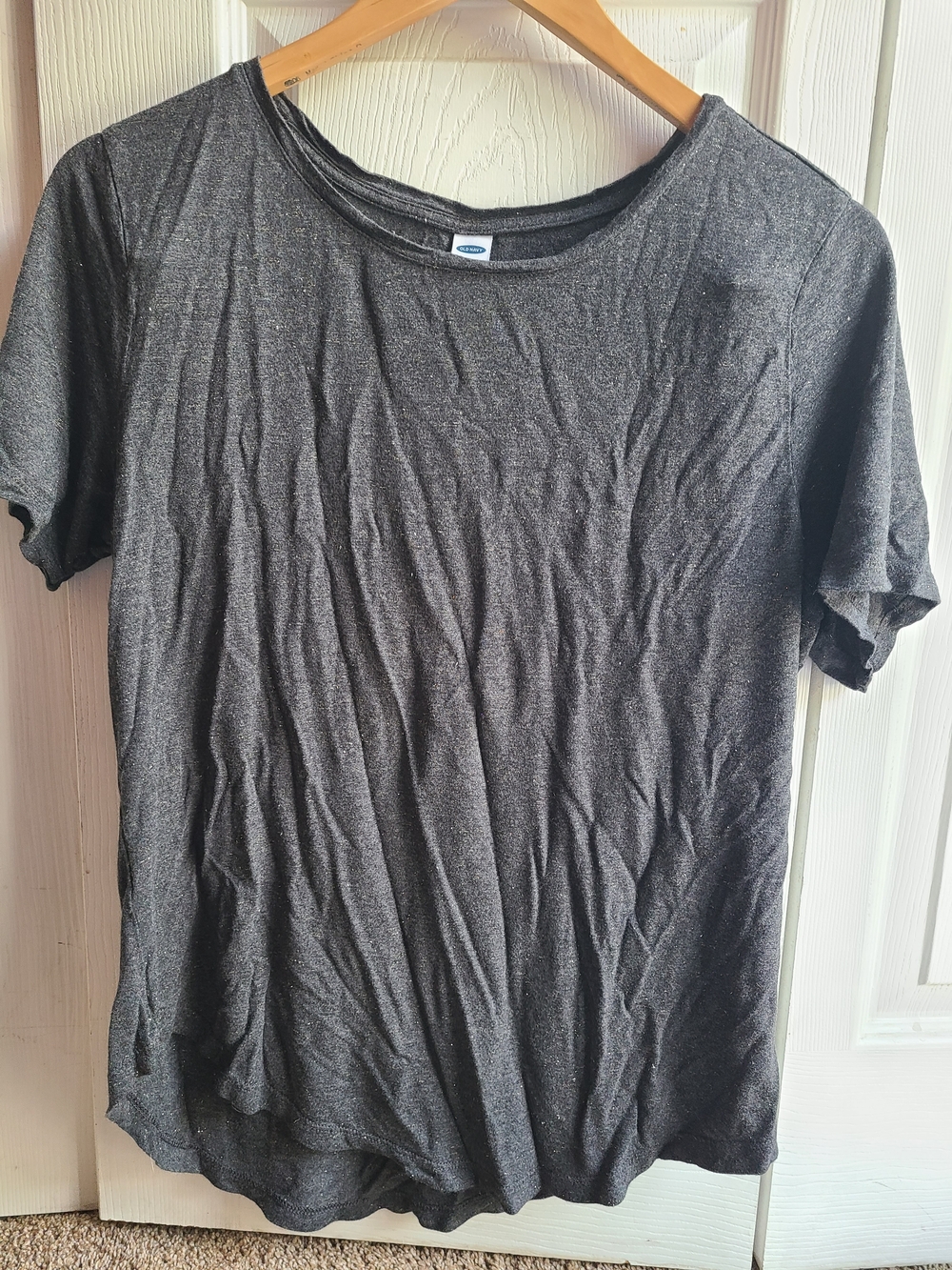 Old Navy Women's Short-Sleeve Heather Charcoal Tee With Gold Sparkle